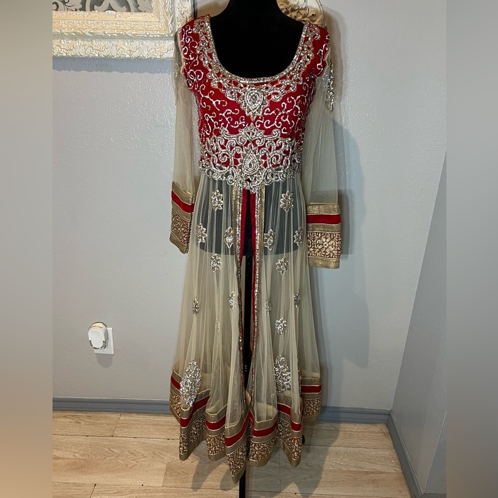 Red and Gold Embroidered Anarkali Dress